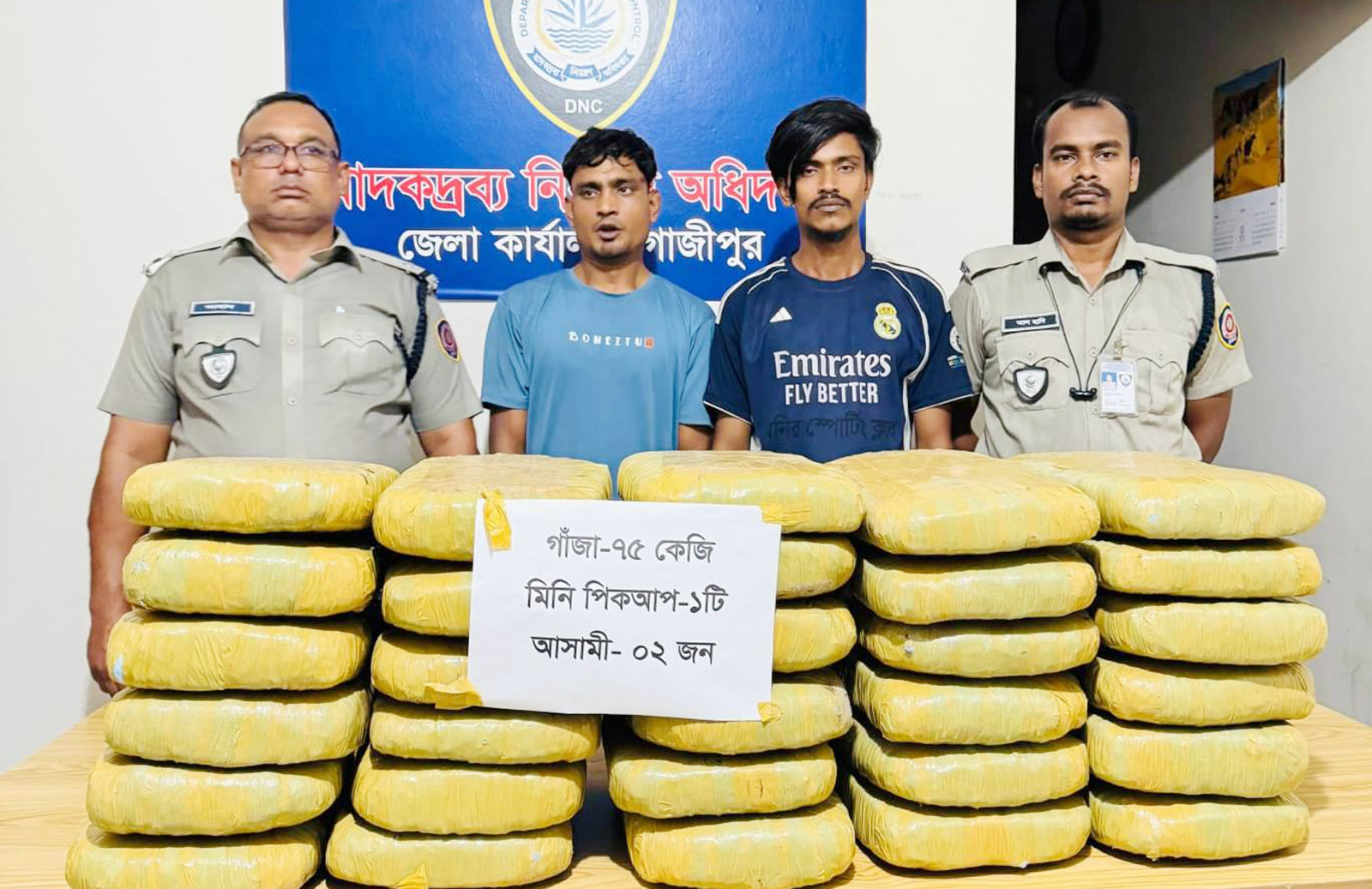 গাজীপুরে বিপুল পরিমাণ গাঁজা ও মিনি ট্রাকসহ দুই জন গ্রেপ্তার