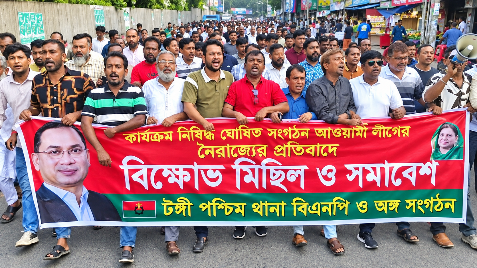 টঙ্গীতে আওয়ামী লীগের নৈরাজ্যের প্রতিবাদে বিএনপির বিক্ষোভ মিছিল ও সমাবেশ